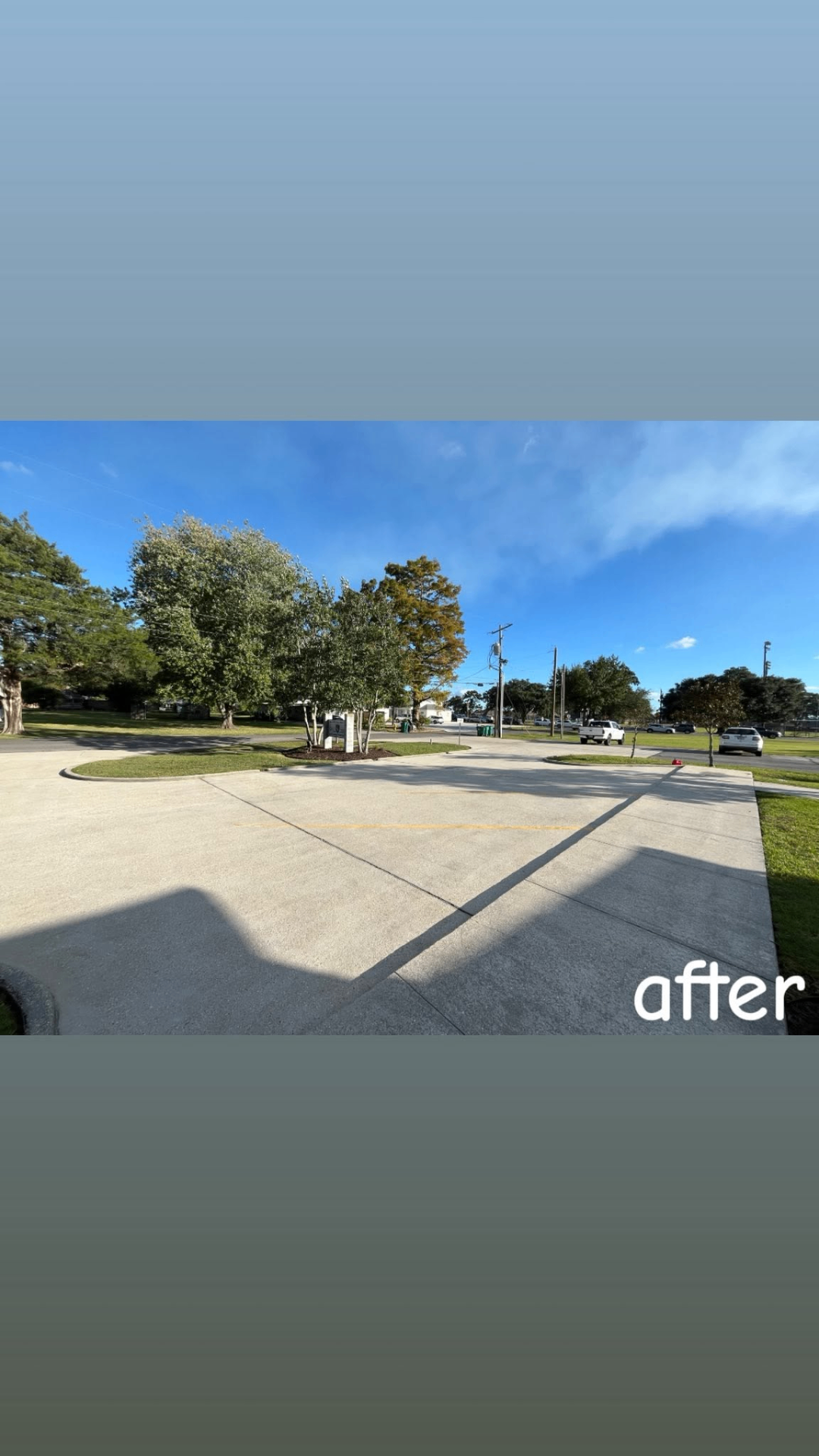 Same commercial concrete after surface cleaning by Precision Wash Co., restored to clean light gray.